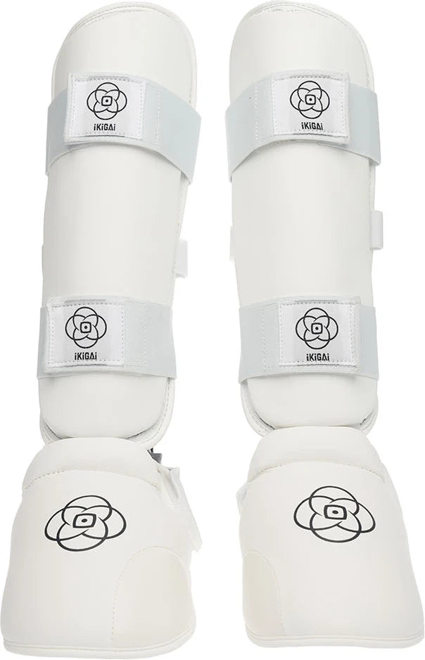 White WUKF Style Karate Shin and instep Pads
