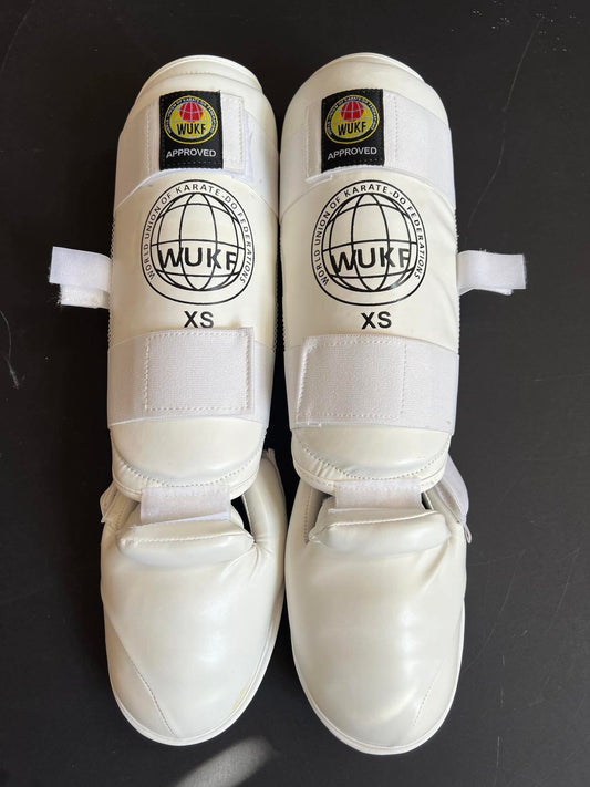 White WUKF Approved Karate Shin and instep Pads