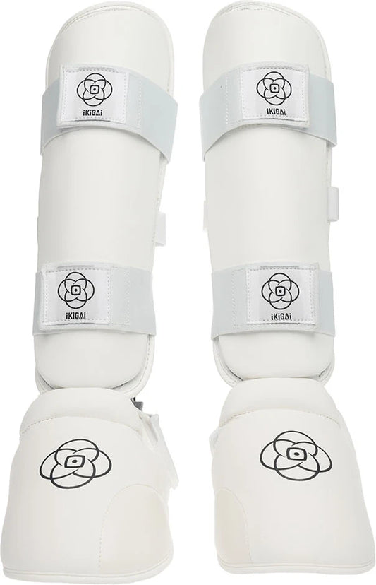 White WUKF Style Karate Shin and instep Pads
